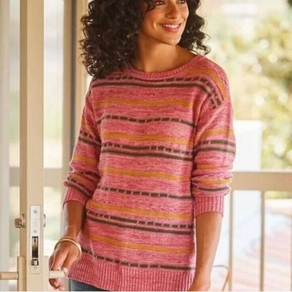 Soft Surroundings Lisabetta Striped Sweater Sustainable Cotton Size S - Picture 4 of 7